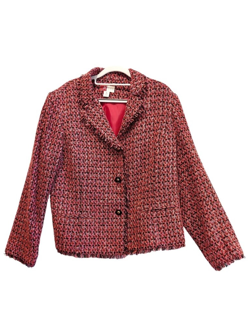 JM Collection lined jacket size 16 Bust 42 Pink Red Black fringe Buttons boho fe